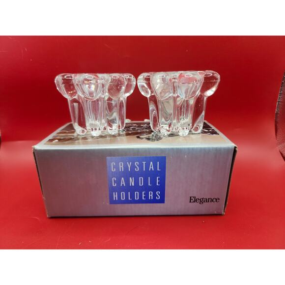 Elegance Crystal Candle Holders Set of Two, 2-Inch Scalloped Flowers Vtg in Box - Picture 6 of 8